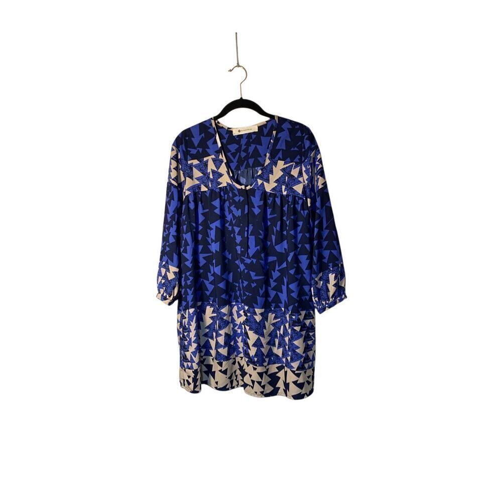 The impeccable pig women’s blue and tan abstract, print dress XS